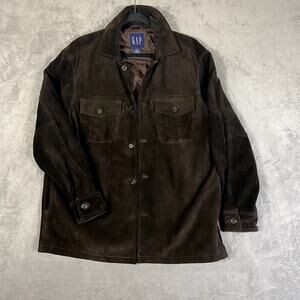 Vintage Mens Gap Small Suede Leather Jacket Brown Fall Layers Outdoor